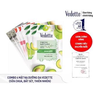 COMBO 6 Mặt nạ dưỡng da Vedette *THIÊN NHIÊN BƠ 22ML, SỮA CHUA DÂU 10ML, ĐẤT SÉT BÙN 12G*