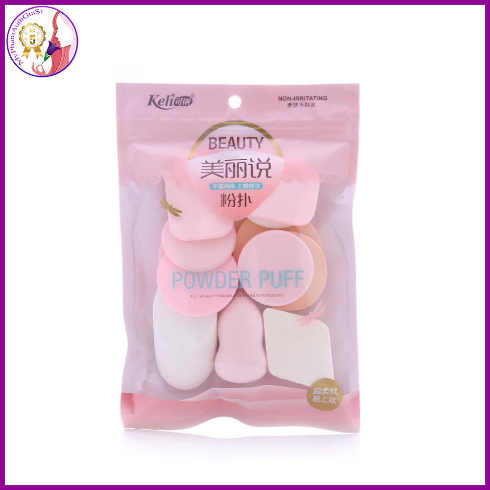 Keli bông mút trang điểm tán nền powder puff - set 13 miếng bông mút mềm mịn tiện dụng