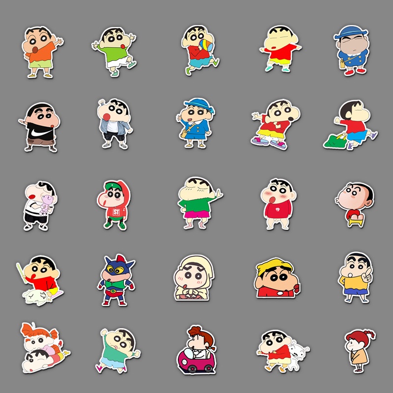 Combo 30 Sticker Chống Nước Decal Dán Điện Thoại Laptop Mũ Bảo Hiểm Vali Guitar Bình Nước [Shin Cậu Bé Bút Chì]