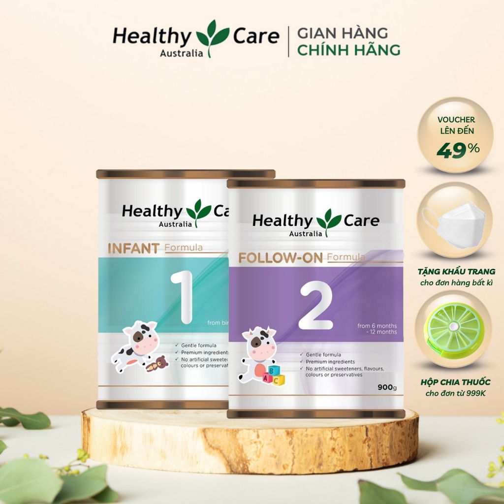 Combo Sữa Bột Phát Triển Toàn Diện Infant Formula Healthy Care Số 1 Và Sữa Bột Follow - On Formula Healthy Care Số 2