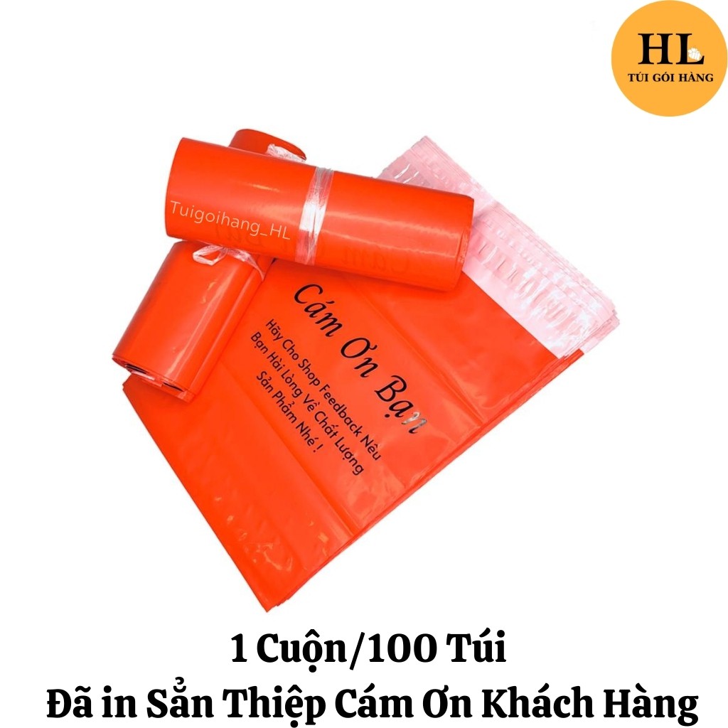 Túi Gói Hàng In Sẳn Thiệp Tri Ân & Khuyến Khích Khách Hành Đánh Giá Màu Đỏ Size 25x35 TUIGOIHANGHL