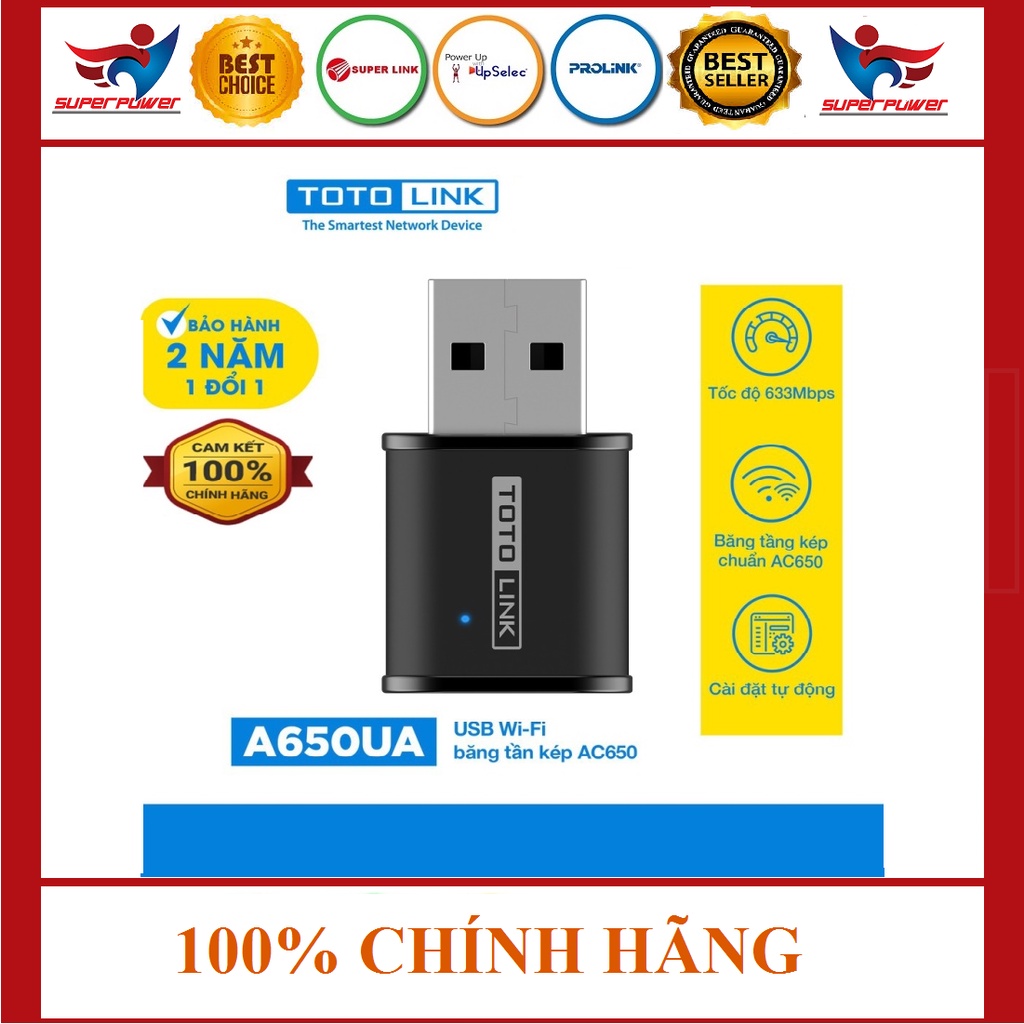 USB Wi-Fi băng tần kép chuẩn AC650 Totolink A650USM