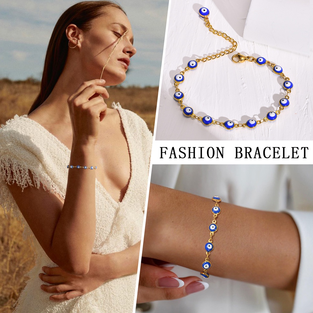 Vnox Vòng Tay Mắt Quỷ Mini 7.5 Inch Phối Khóa Cài Màu Xanh Lam Quyến Rũ Cho Nữ