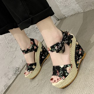 T482 sandal đế xuồng xăng đan thời trang hoa nhí đế dày 9p phong cách mẫu mới