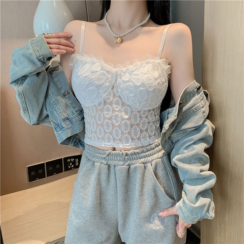Oneri Áo Lót Ren Lưới Croptop Hai Dây Có Đệm Ngực Gợi Cảm Cho Nữ