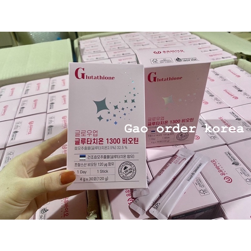 Bột truyền trắng  chống nắng nội sinh Glow Up Glutathione 1300 Biotin hộp 30 gói - hàm lượng 1300mg