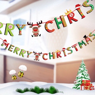 Dây chữ merry christmas dài 3m , Cờ treo tường họa tiết ông già Noel chuyên dụng cho trang trí lễ Giáng Sinh