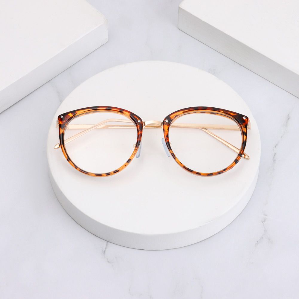 Mắt Kính Gọng Tròn Bằng Kim Loại Siêu Nhẹ Nhiều Màu Sắc Họa Tiết Da Báo Thời Trang Cho Nữ