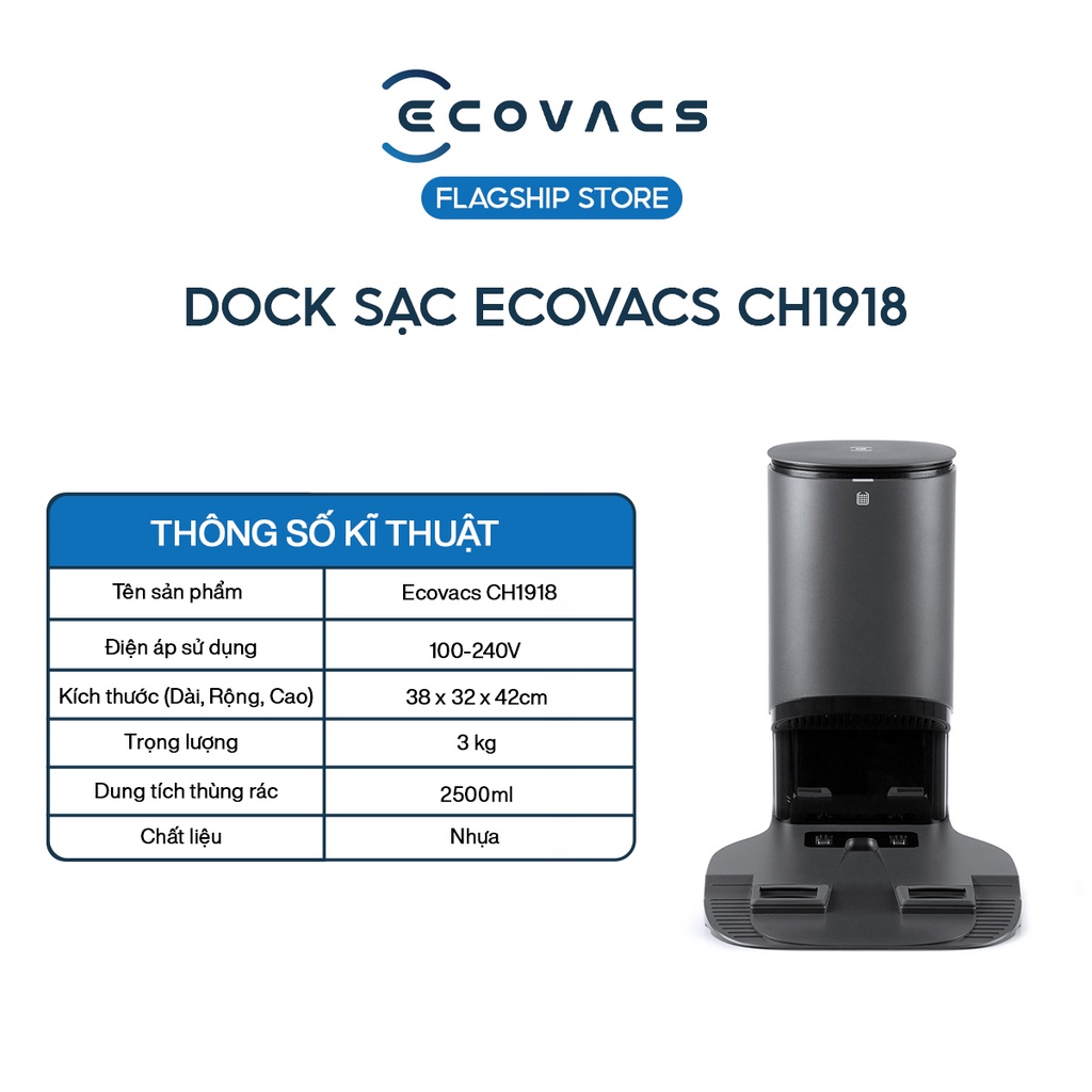 Dock Sạc Kiêm Xả Rác Tự Động Ecovacs CH1918 Tương Thích Với N10 Bản Quốc Tế Chính Hãng