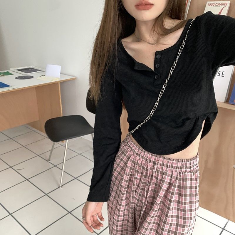 Áo Thun Dệt Kim Tay Dài Dáng Ngắn Thời Trang 2022 Cho Nữ