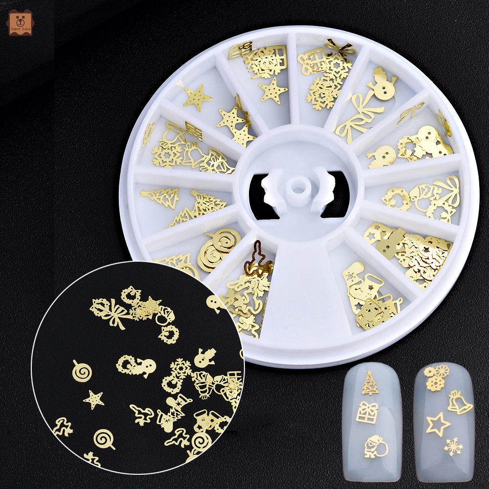 Cod In Stock New Gold Christmas Nail Art Decoration Slice Stickers Manicure DIY Accessories Wheel