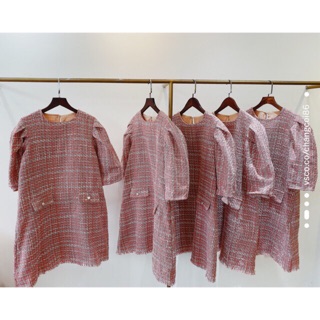 Đầm dạ tweed hồng