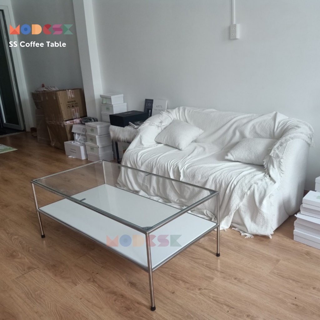 Bàn sofa chữ nhật Modesk SS Coffee Table inox 304 – kính cường lực - Ván MFC [phòng khách - quán cafe]