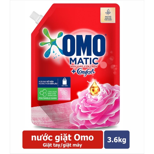 [Hỏa tốc] Nước giặt Omo cho máy cửa trên HƯƠNG HOA HỒNG 2kg và 3.6kg