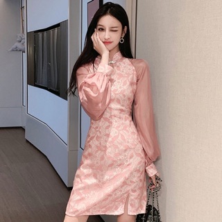 (R310) sườn xám ulzzang dự tiệc ren hoa khuy đá lấp lánh