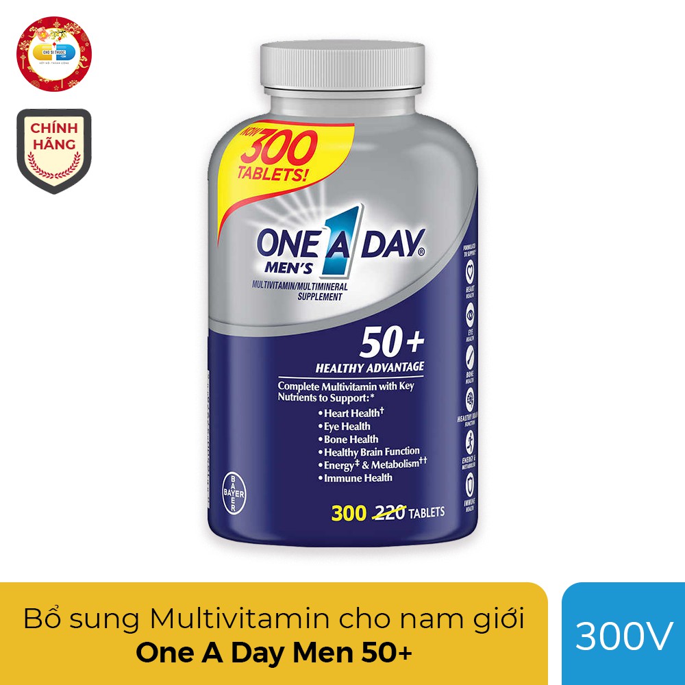 One A Day Men 50+ bổ sung Multivitamin và khoáng chất cho nam giới trên 50, Chai 300 viên