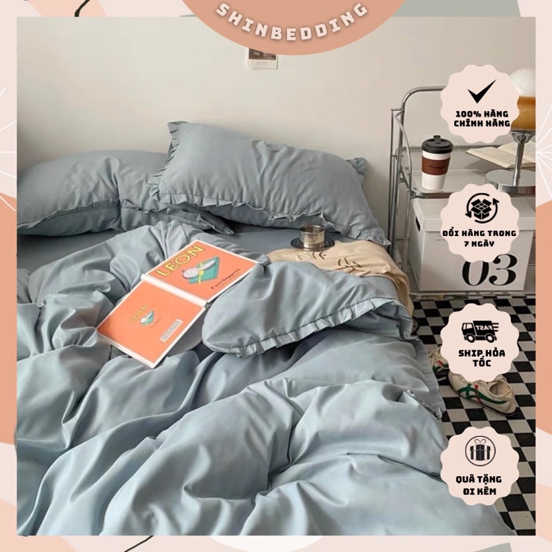 Set Chăn Ga Cotton TC Viền Bèo Trơn (Shinbedding)