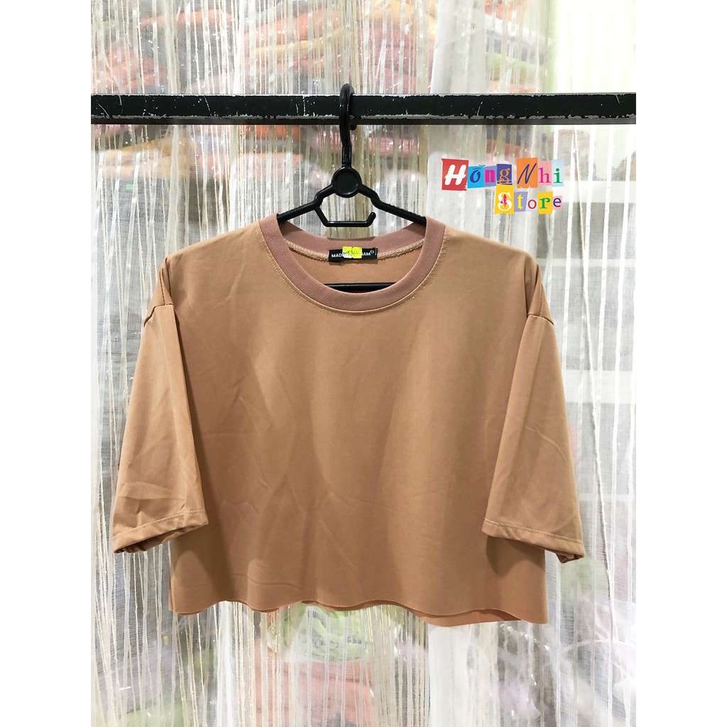 Áo Croptop Trơn Tay Lửng Form Rộng Màu Nude, Croptop Tay Lỡ Dáng Rộng - MM