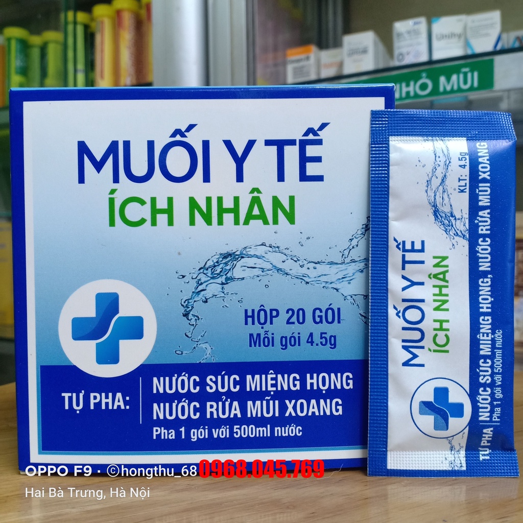Muối Y Tế Ích Nhân tự pha - Hộp 20 gói - 1 gói pha với 500ml nước