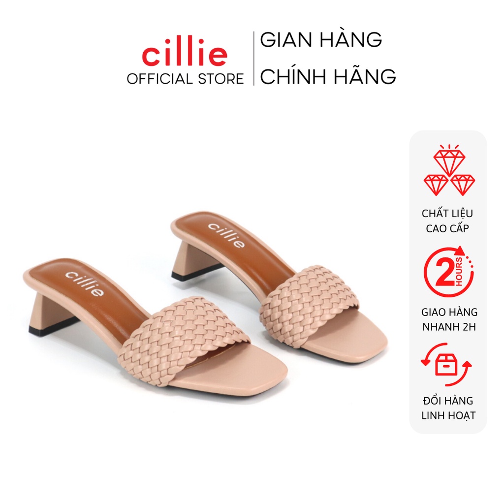 Guốc nữ quai ngang cao cấp quai đan bím hot trend gót độc lạ cao 5cm mang đi làm đi chơi Cillie 1177