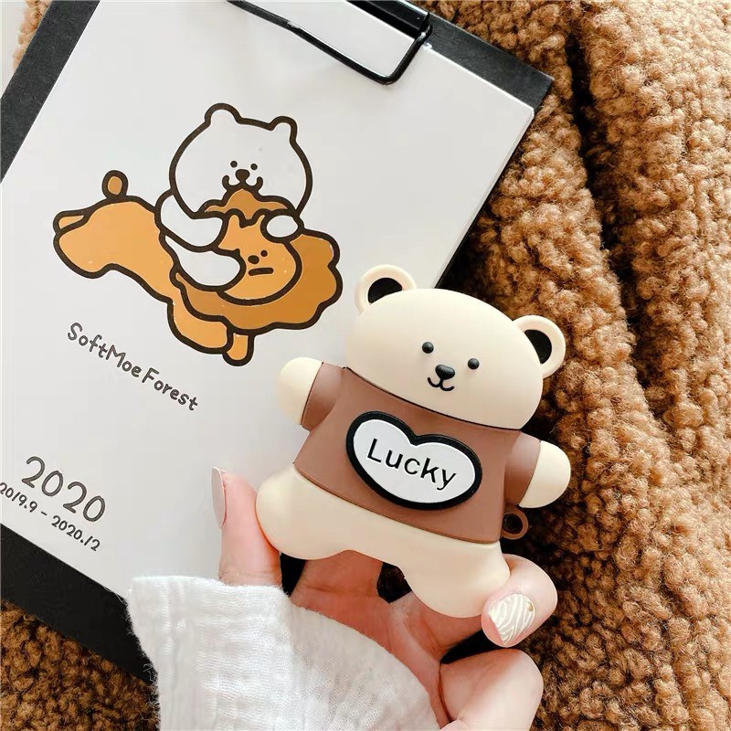 Vỏ Đựng Bảo Vệ Hộp Sạc Tai Nghe Airpods 1 / 2 Hình Chú Gấu May Mắn Bằng Silicone