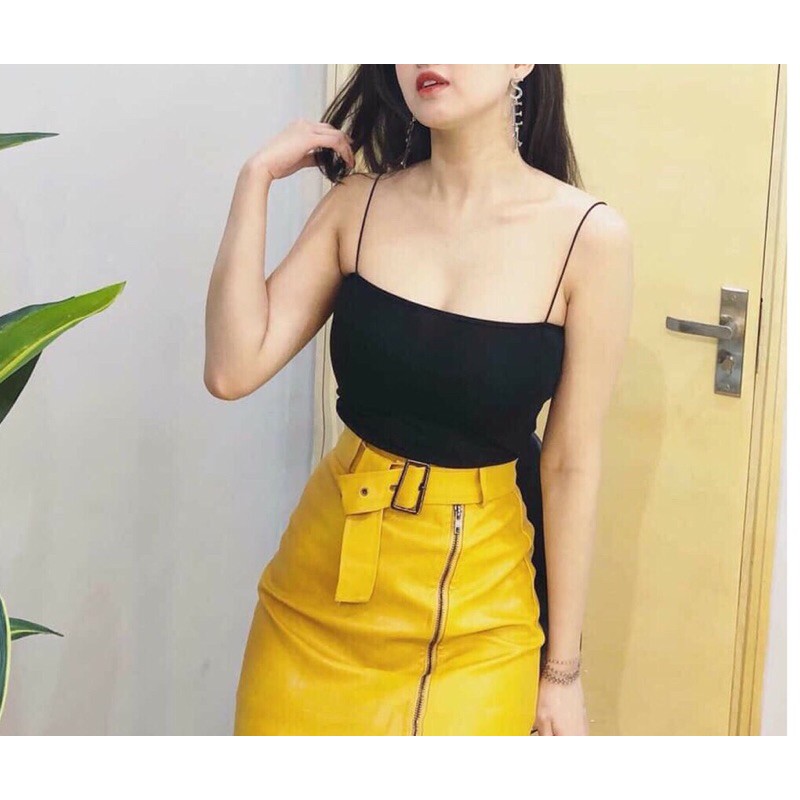 Áo 2 dây cotton sợi mảnh croptop màu đen trắng