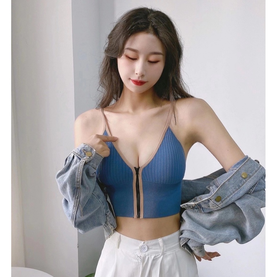 Áo Bra Nữ Ống Mỏng Liền Mạch Ôm Dáng Cổ Chữ V Sâu Khóa Kéo Trước Kiểu Mới Quyến Rũ Dễ Phối Đồ Cho Nữ