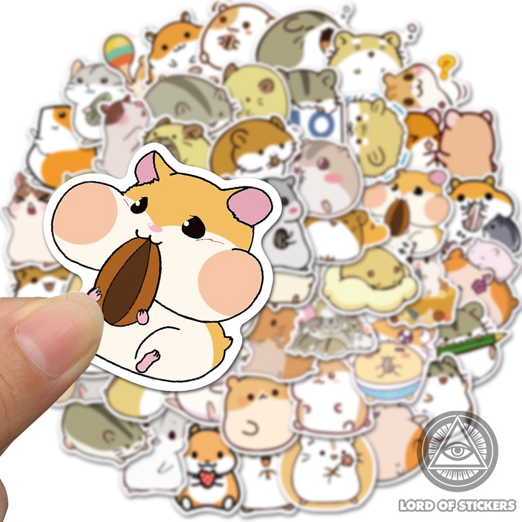 Set 50 Miếng Dán Hoạt Hình Chuột Hamster Sticker Cute Chibi Chống Thấm Nước Trang Trí Mũ Bảo Hiểm, Laptop, Ván Trượt, Sổ