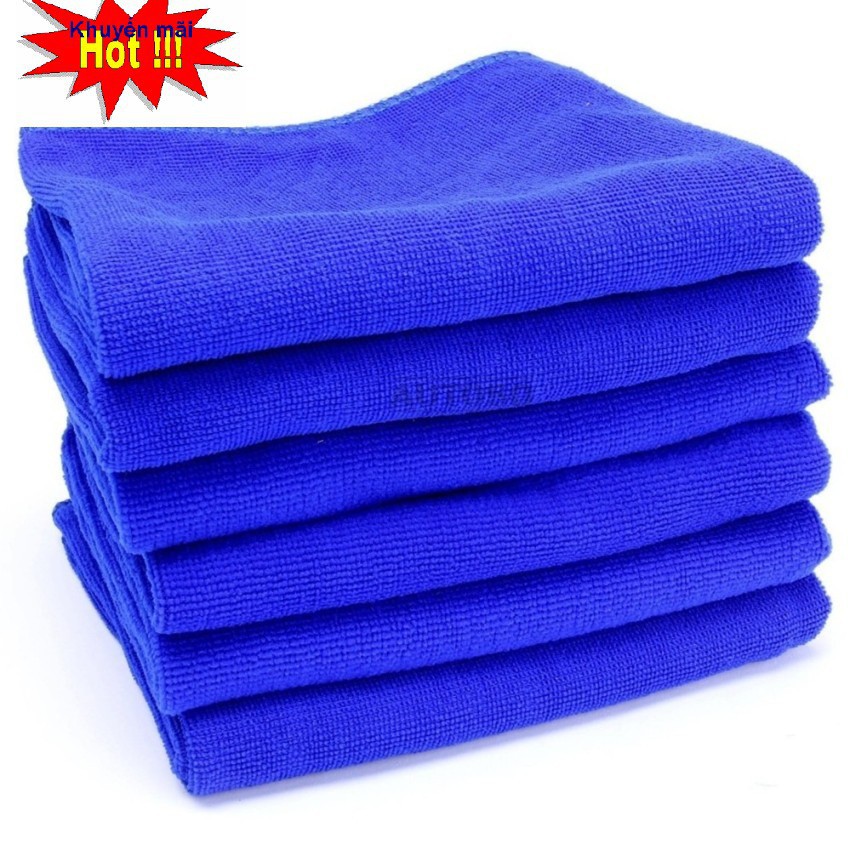 COMBO 9 cái khăn lau microfiber xanh dương microfiber ngậm nước cho ô tô, xe hơi loại tốt 9B7849