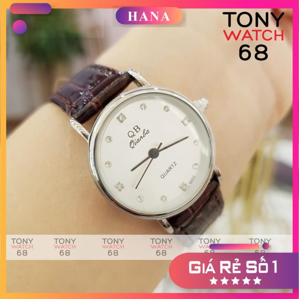 Đồng hồ nữ QB dây da viền bạc số ngọc szie 26mm sang chảnh chính hãng Tony Watch 68