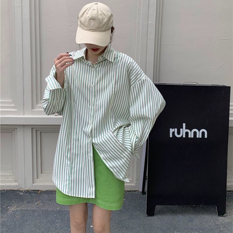 Áo sơ mi dài tay chống nắng kẻ sọc thời trang hè phong cách retro