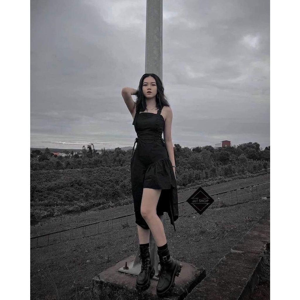 Váy 2 Dây thời trang lệch tà RUBY HOUSE86 Thắt Eo Cá Tính, Đầm 2 Dây Màu Đen Dự tiệc,thiết kế lệch tà,sang chảnh