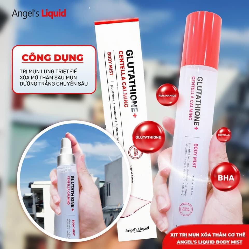 Xịt Angel's Liquid Giảm Mụn Lưng Mờ Thâm Làm Sáng Da Angels Liquid Glutathione+ Centella Calming Body Mist