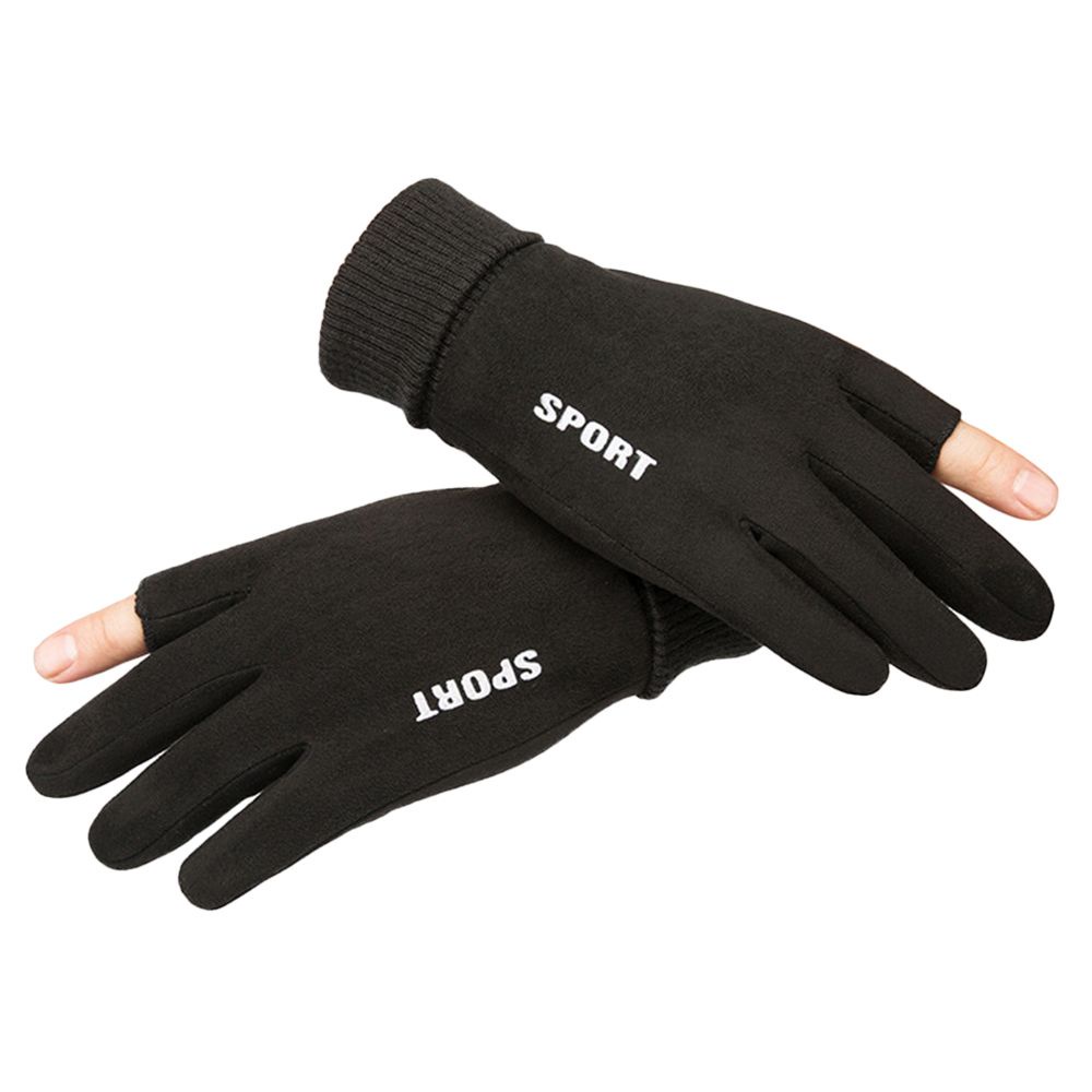 Đôi găng tay hở 2 ngón lót nhung mang chống trượt giữ ấm chống lạnh và gió khi chạy xe cho nam và nữ nhiều màu tùy chọn
