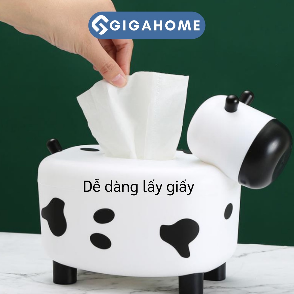 Hộp Đựng Khăn Giấy Hình Bò Sữa Để Bàn Ăn GIGAHOME Kiêm Lọ Đựng Tăm 9601