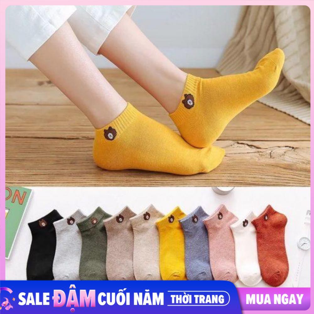 Set 10 Đôi Tất Gấu Brown (có Kèm Túi Đựng) Màu Sắc Đa Dạng Kiểu Dáng Thời Trang Khỏe Khoắn Tất Vừa Vặn Ôm Sát Chân PT10
