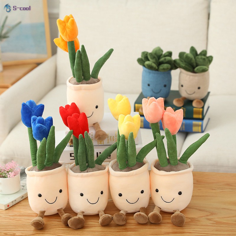 Chậu Hoa Tulip Nhồi Bông Trang Trí Phòng Cho Bé