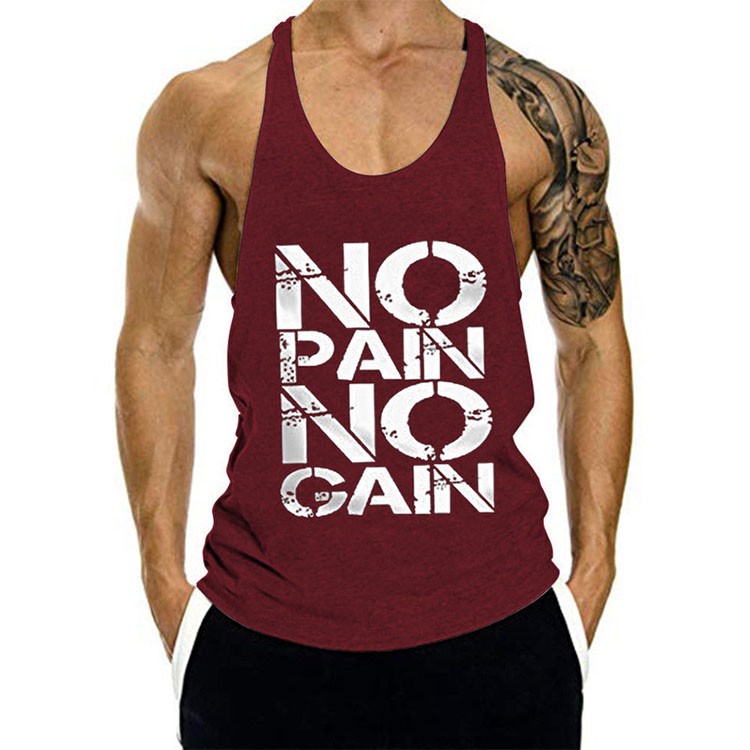 Áo Tập Gym Nam No Pain No Gain - Áo Tập Gym 3 Lỗ Vải Cotton cao cấp