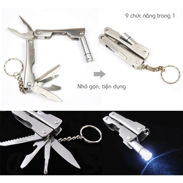 MÓC KHÓA KỀM ĐA NĂNG CAO CẤP móc khóa kềm kèm đèn pin quà tặng độc đáo dành cho người đi phượt