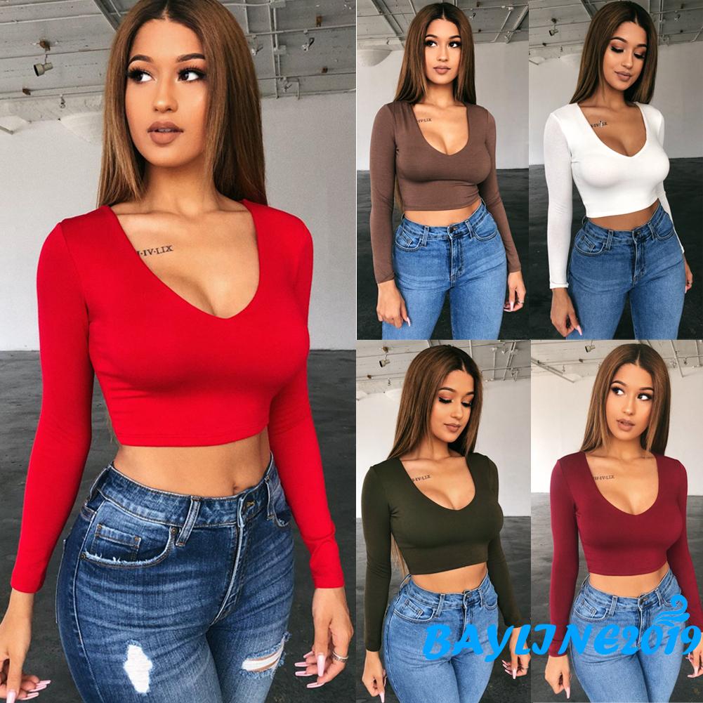Áo Crop Top Tay Dài Phong Cách Thể Thao Thời Trang Cho Phụ Nữ