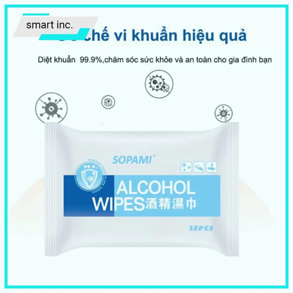 Khăn Giấy Ướt Lau Tay Có Cồn Diệt Khuẩn Alcohol Wipes Khăn Giấy Lau Bếp 1 Bịch 12 Tờ Kháng Khuẩn Đa Năng