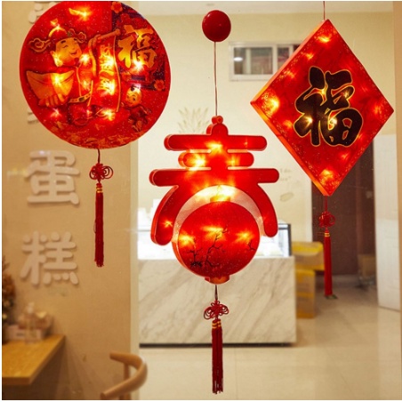 Đèn led trang trí tết treo tường hình thần tài/ cậu bé/ cô bé/ chữ phúc thích hợp dán cửa/ dán kính tiệm/ quán ăn