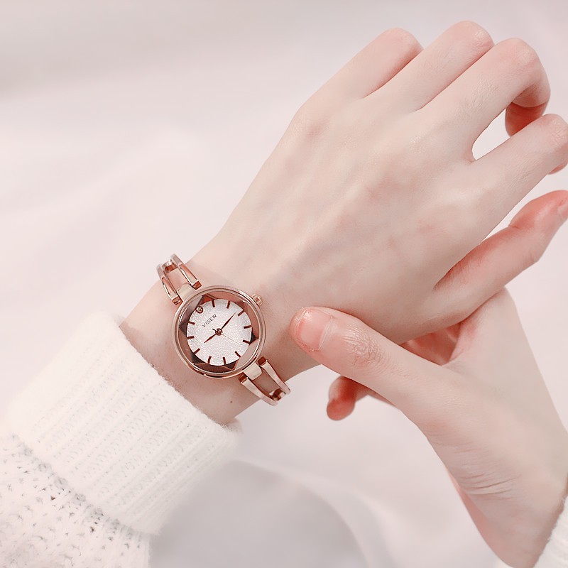 Đồng hồ nữ Viser3 dây thép cao cấp mặt tròn quý phái