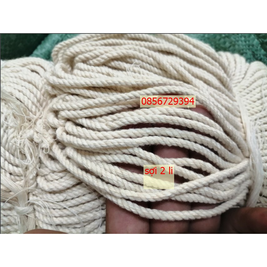 Dây thừng macrame se cotton, dây thừng trang trí size 2ly màu ngà