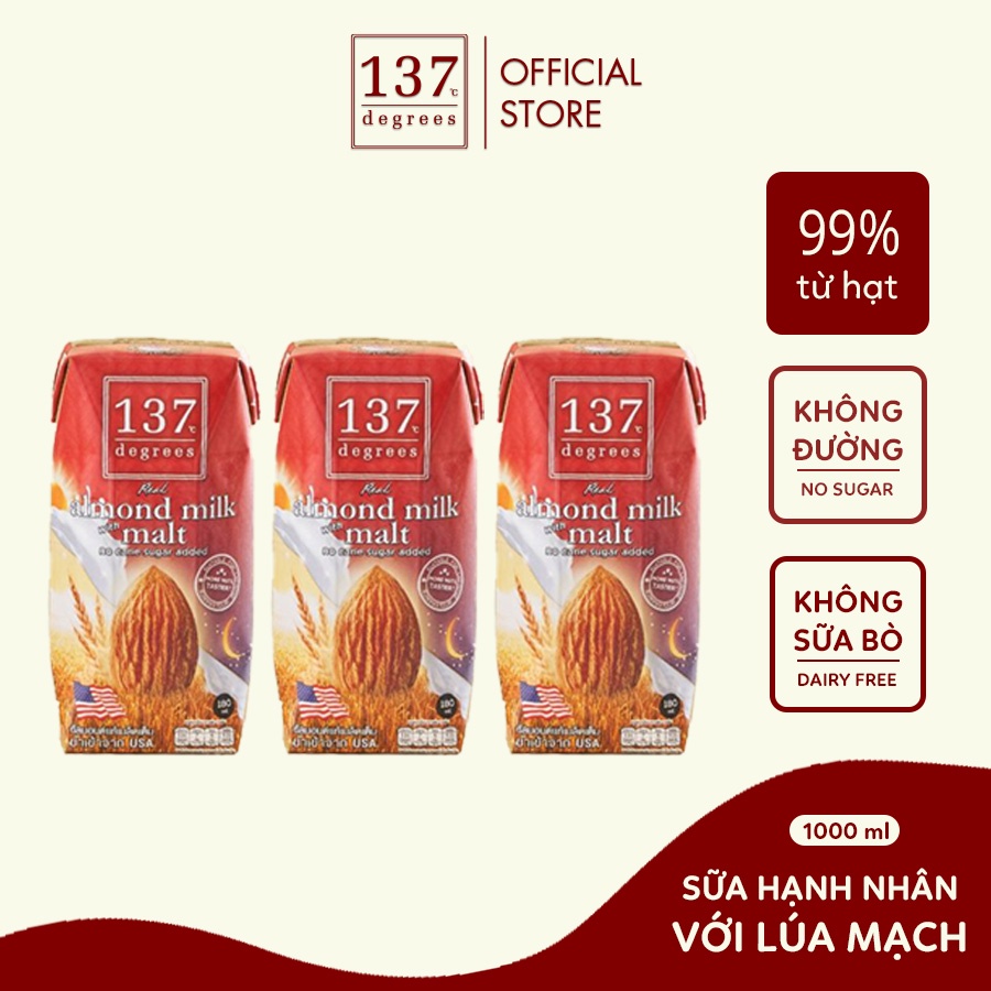 [VỊ MỚI] Sữa hạt Hạnh nhân Lúa mạch 137 Degrees 180ml (Lốc 3 hộp)