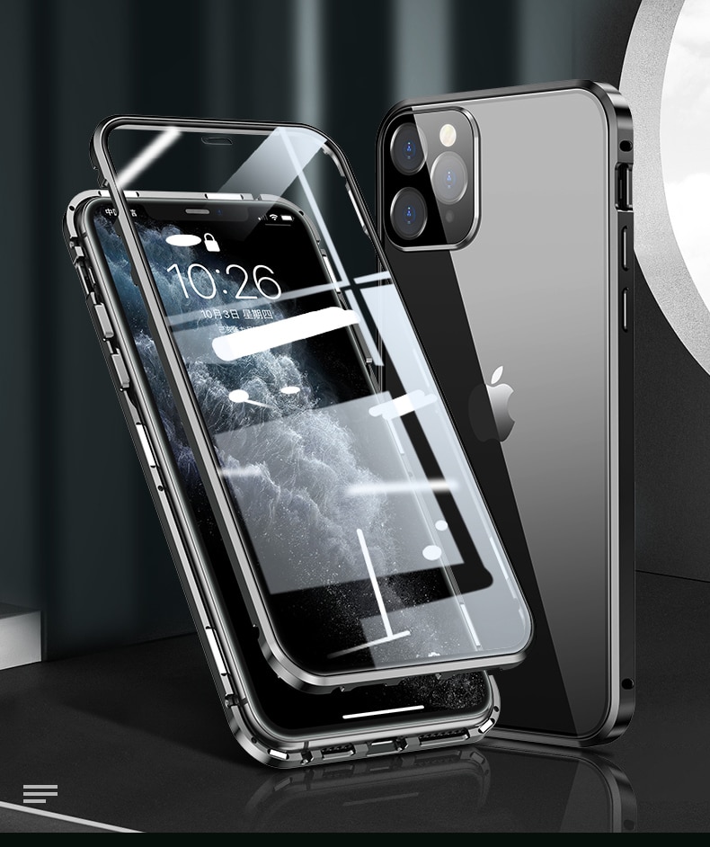 Ốp Điện Thoại Kính Cường Lực Viền Kim Loại Từ Tính Bảo Vệ Camera Cho Iphone 12 Mini 12 Pro Max Coque 11 Pro Max Xs Xr