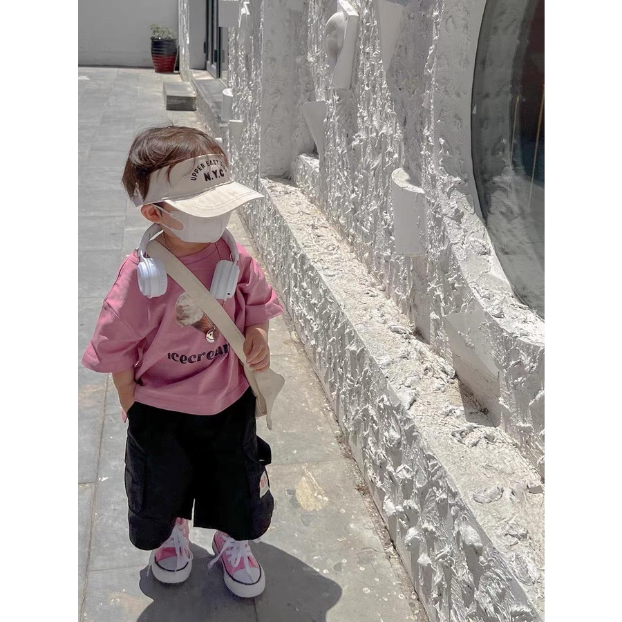 Áo thun ngắn tay cotton in hình dễ thương cho bé