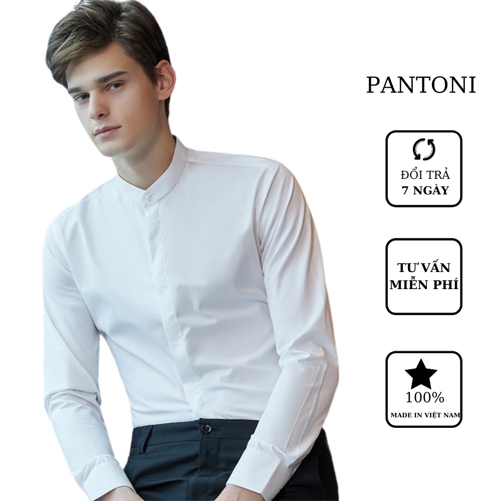 Áo sơ mi cổ tàu nam pantoni, Áo sơ mi nam chất cotton lụa thoáng mát thấm hút mồ hôi (SMT)