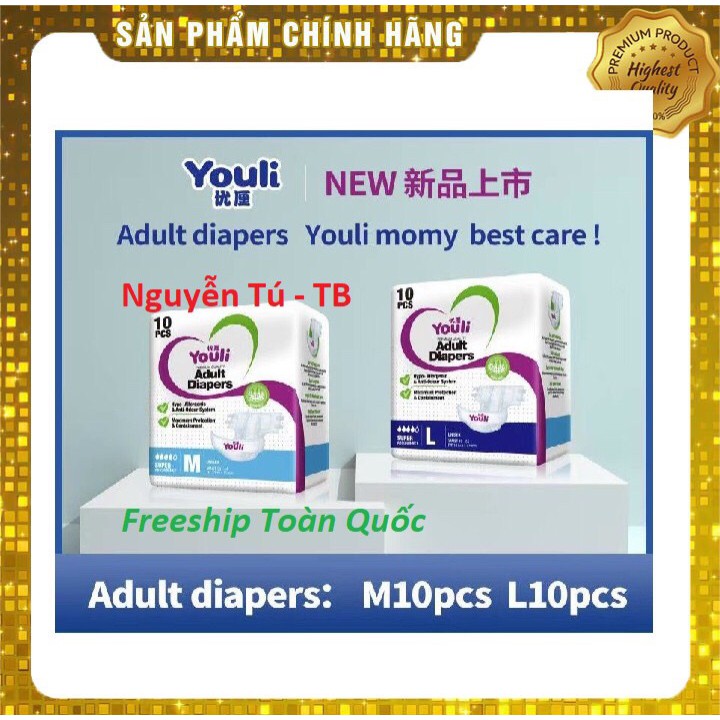 (FREESHIP) Tã/Bỉm Youli dán/quần Người Già M10/L10 cao cấp