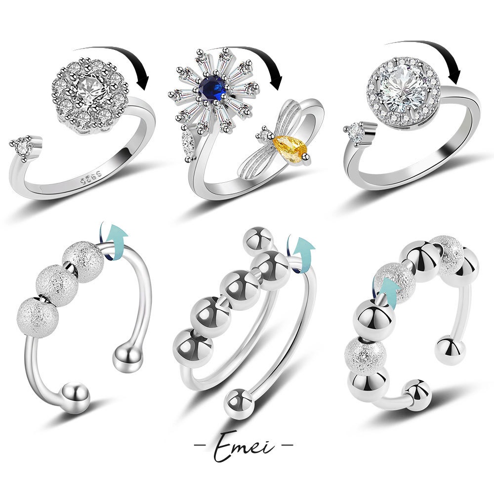 Nhẫn Xoay Hình Bông Tuyết / Chú Ong Nhỏ Đính Đá Zircon Có Thể Điều Chỉnh